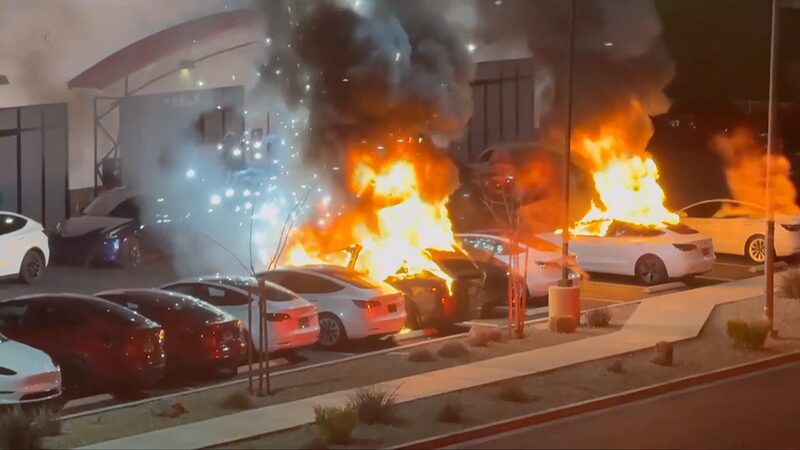 Las Vegas Tesla Center Fire: Suspected Domestic Terrorism 🔥🚗 video poster