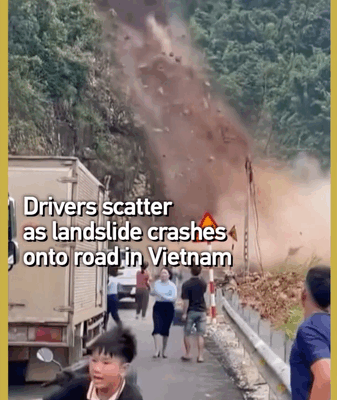 🚨 Vietnam Landslide Sends Drivers Scrambling! No Injuries Reported 🌧️ video poster