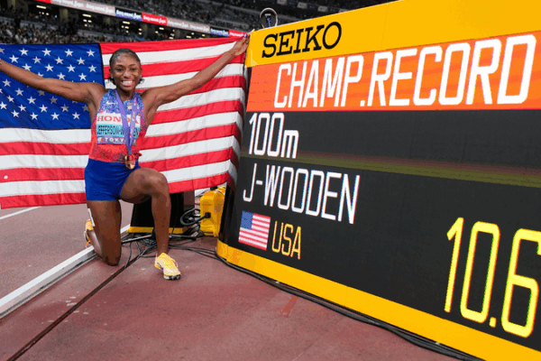 Jefferson-Wooden Blazes to World 100m Gold in Record Time ๐โ๏ธ๐จ Jefferson-Wooden Blazes to World 100m Gold in Record Time ๐โ๏ธ๐จ