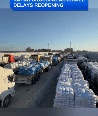 ๐ Aid Trucks Stalled at Rafah Crossing as Israel Delays Reopening ๐ Aid Trucks Stalled at Rafah Crossing as Israel Delays Reopening video poster