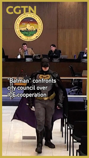 ‘Batman’ Takes on ICE Ahead of Super Bowl 2026 in Santa Clara video poster