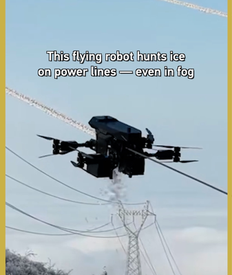 Flying Robot Zaps Ice on Power Lines—Even in Fog! ⚡❄️ video poster