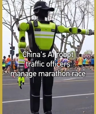 AI Robot Traffic Officers Debut at 2026 West Lake Marathon 🏃♂️🤖 video poster